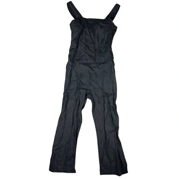 Quince Jumpsuit Womens Medium Black European Linen Square Neck Minimalist Sleek - Picture 5 of 13